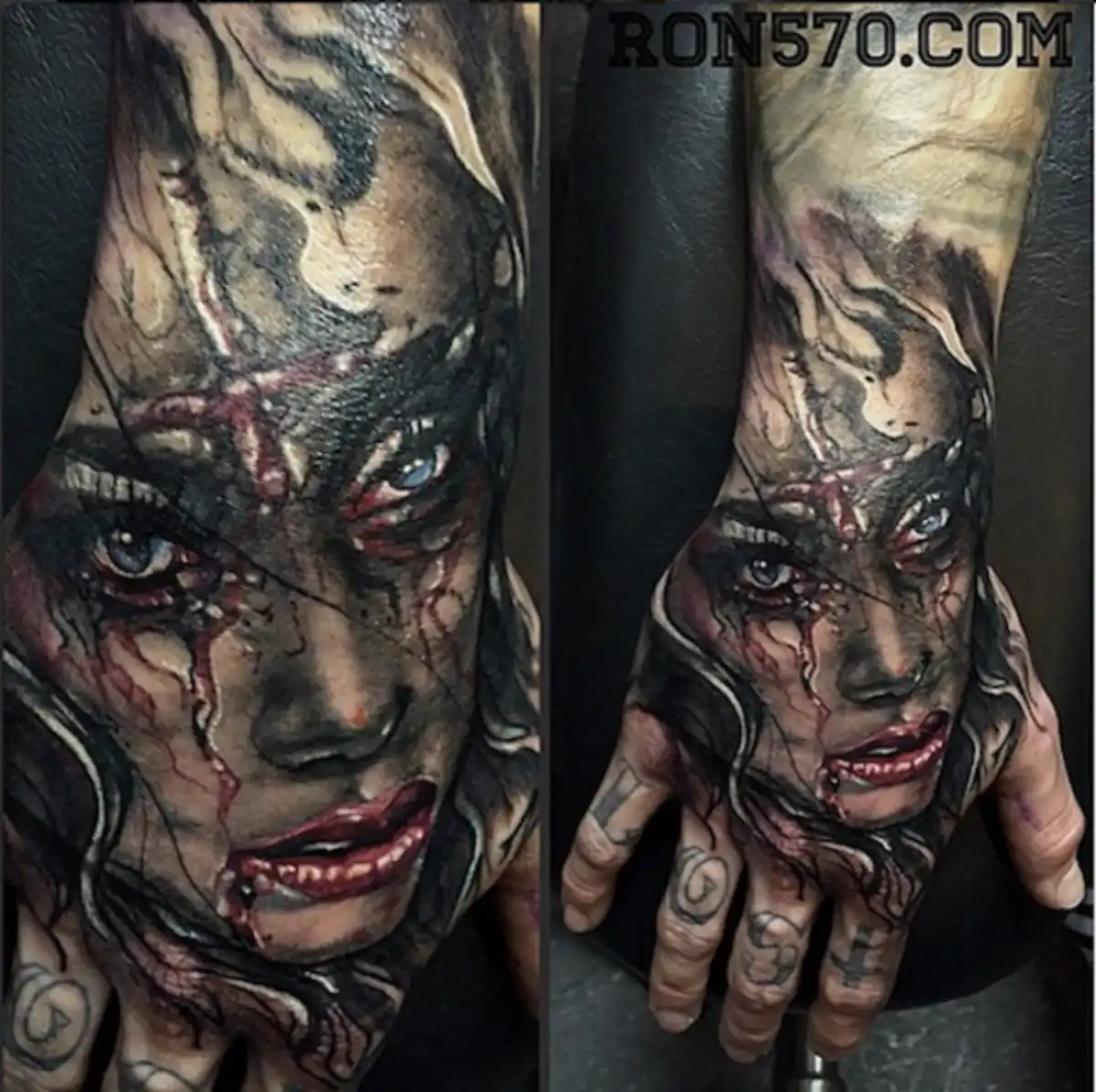 The hands, fingers and knuckles especially, are extremely boney and filled with ligaments. Also, because the skin on your hands is so thin, it’s going to be extremely painful. (Tattoo by Ron